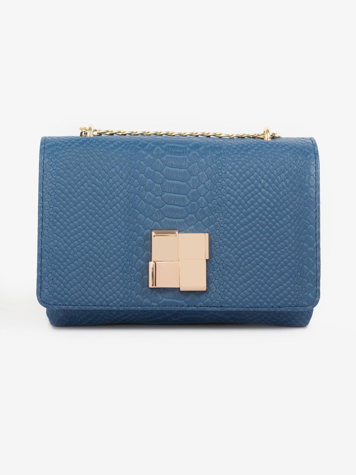 Navy Blue Golden Magnetic Lock Clutch