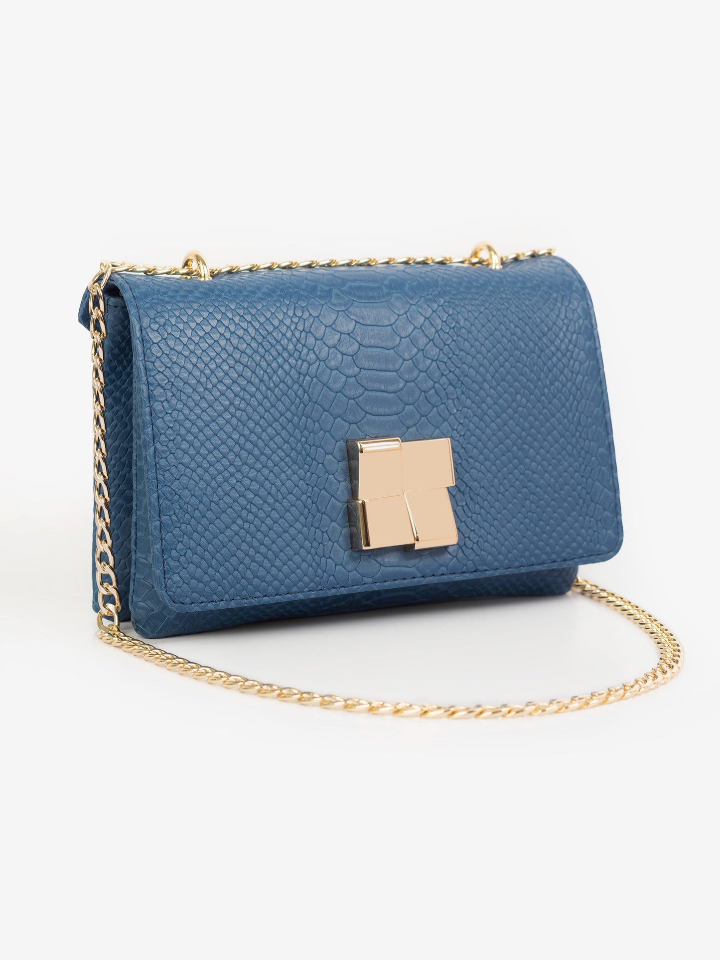 Navy Blue Golden Magnetic Lock Clutch
