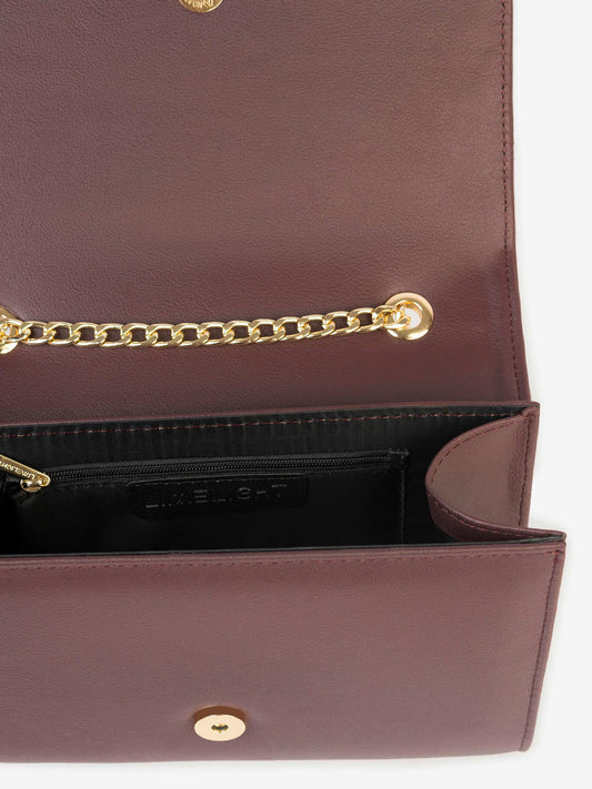 Maroon with Gold Chain Flap Clutch