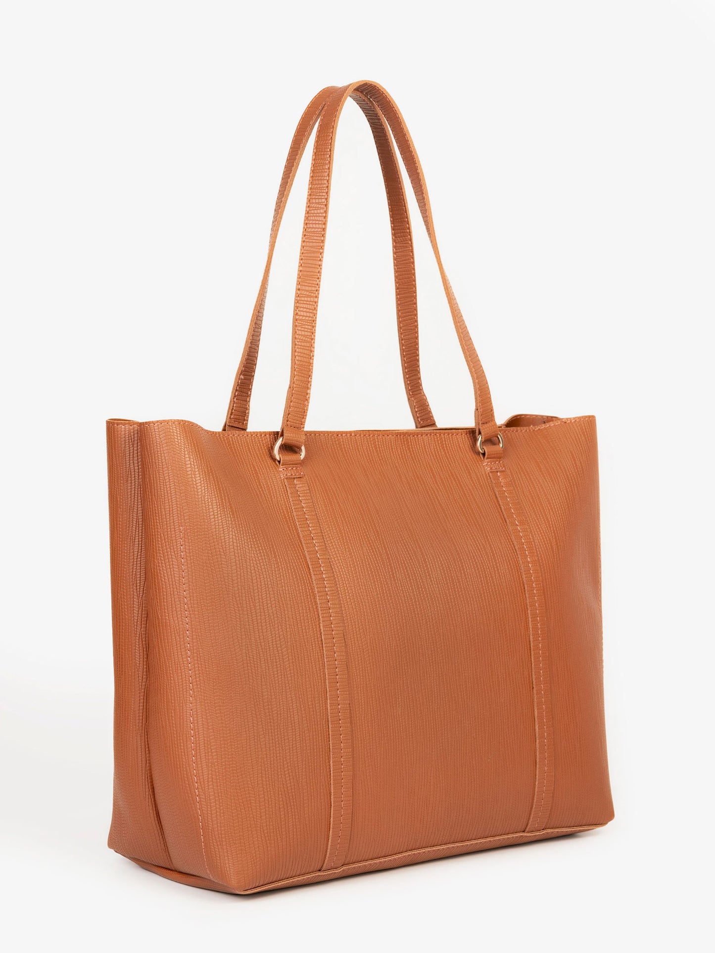 Textured Camel Brown Tote Handbag