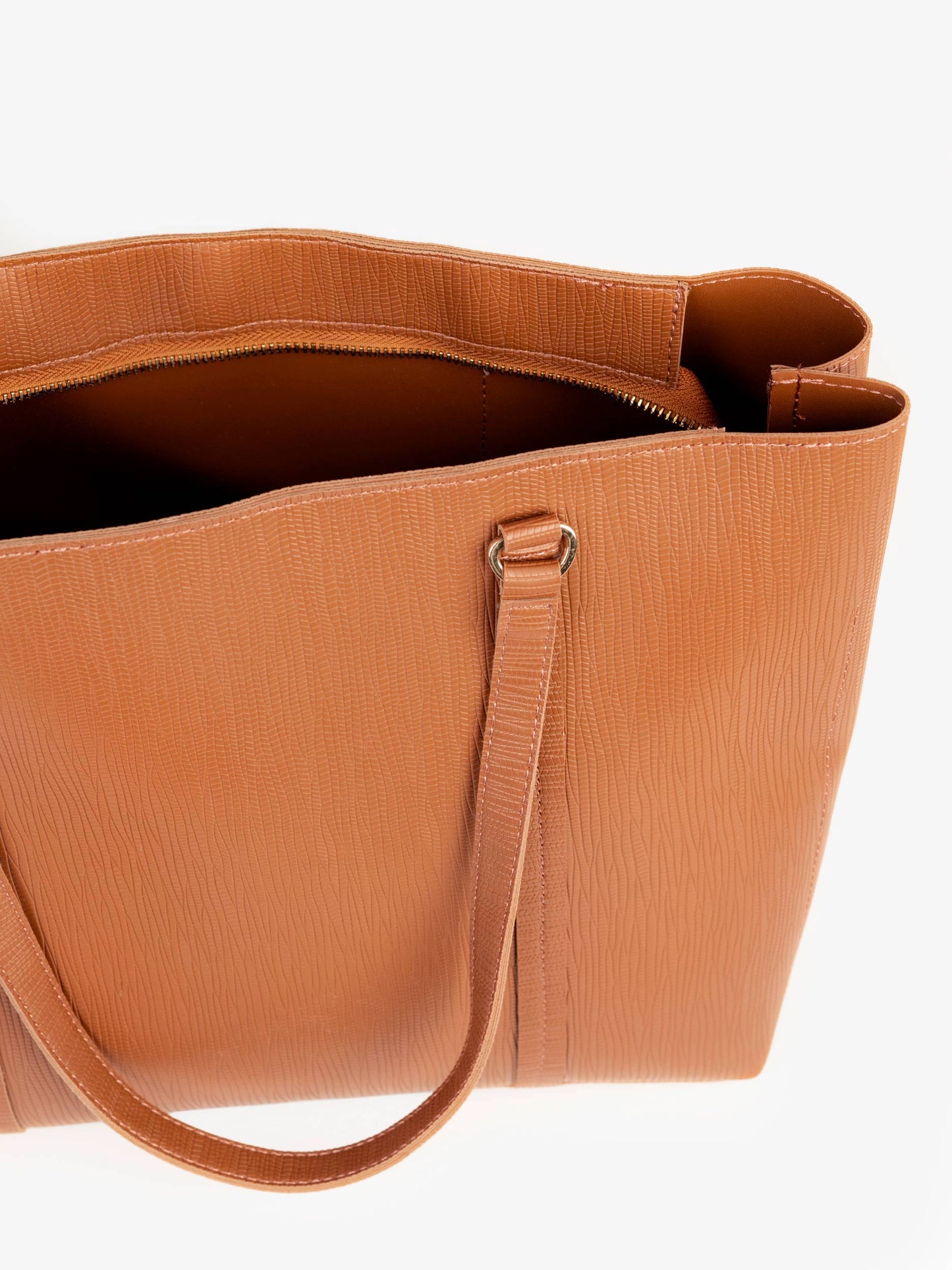 Textured Camel Brown Tote Handbag