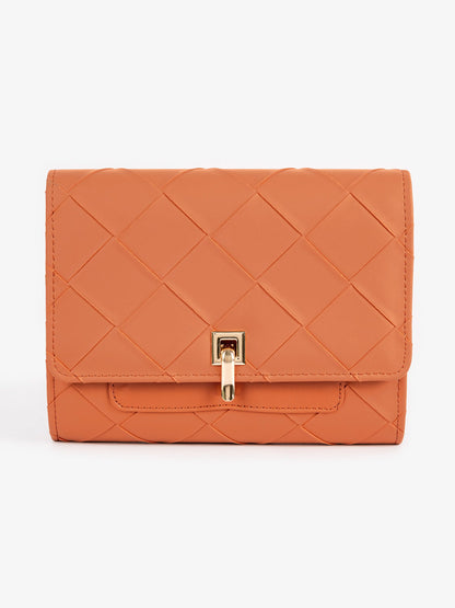 Terracotta Quilted Turn-Lock Clutch