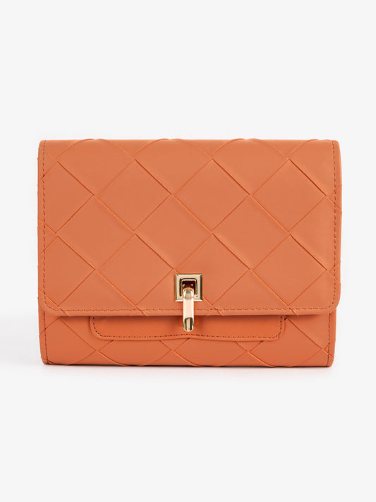 Terracotta Quilted Turn-Lock Clutch
