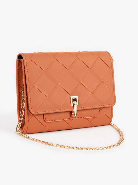 Terracotta Quilted Turn-Lock Clutch