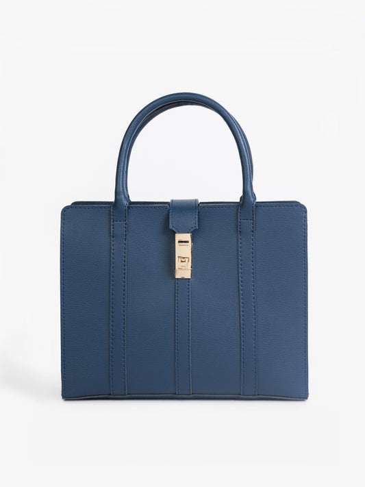 Navy Blue Plain  Mini Structure Handbag