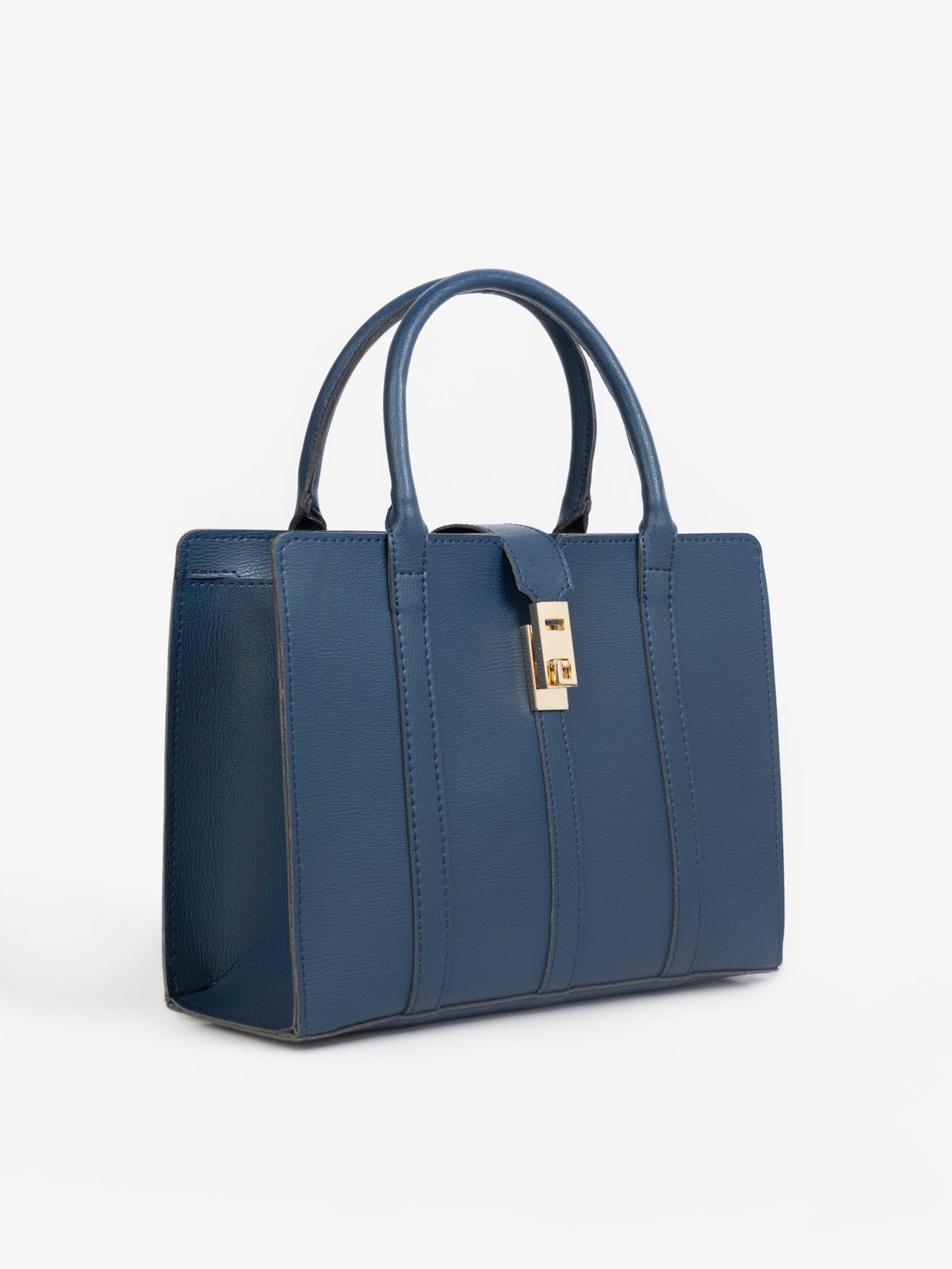 Navy Blue Plain  Mini Structure Handbag