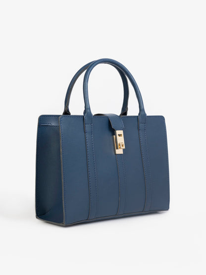 Navy Blue Plain  Mini Structure Handbag