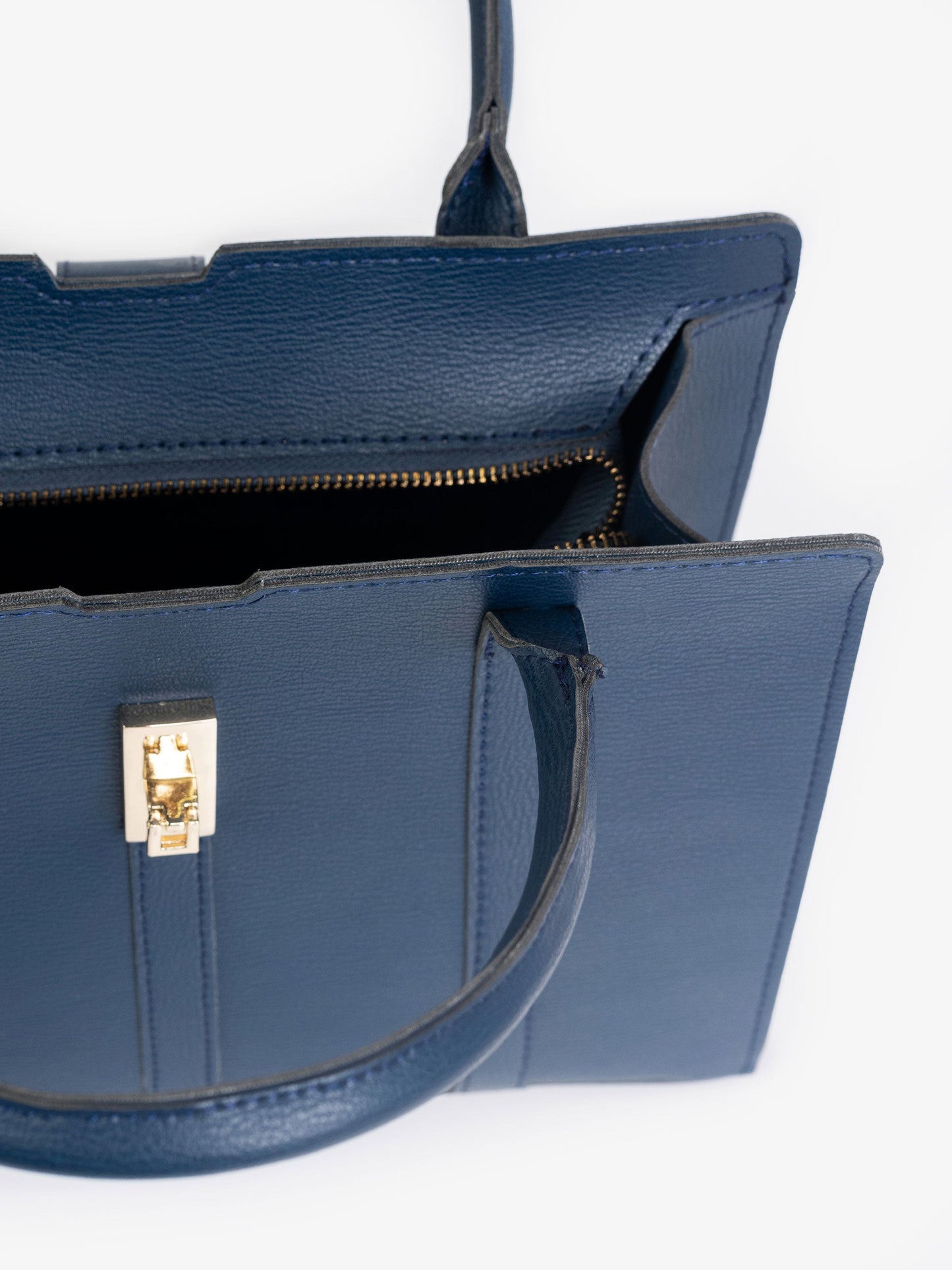 Navy Blue Plain  Mini Structure Handbag