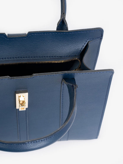 Navy Blue Plain  Mini Structure Handbag