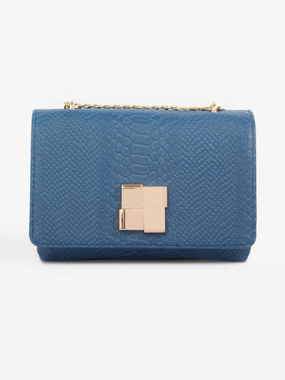 Navy Blue Golden Magnetic Lock Clutch
