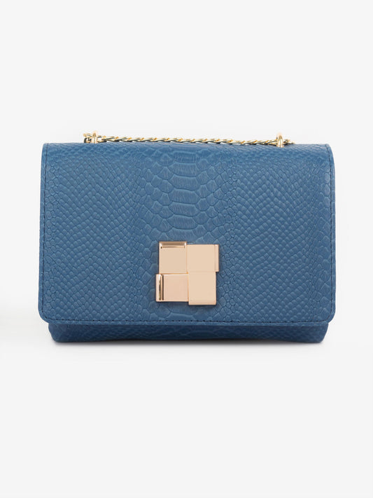 Navy Blue Golden Magnetic Lock Clutch