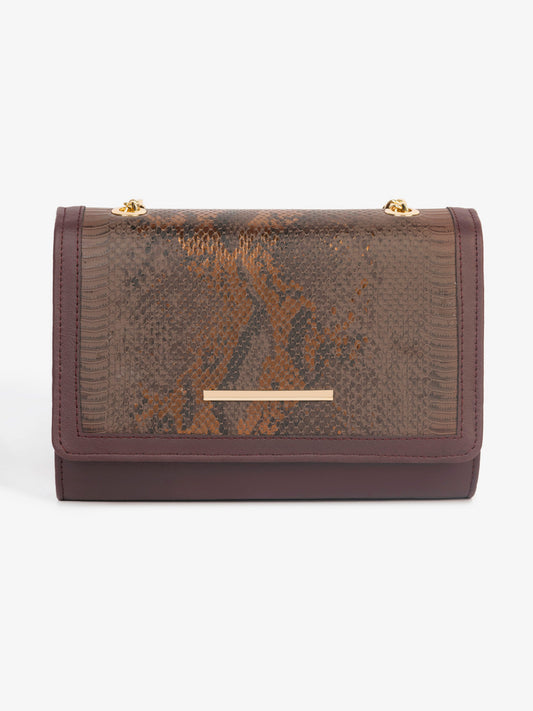 Maroon with Gold Chain Flap Clutch