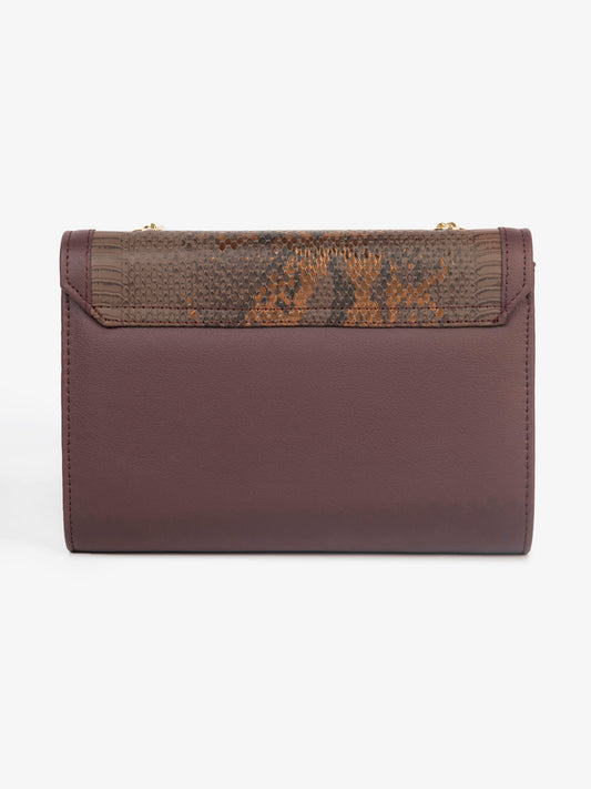 Maroon with Gold Chain Flap Clutch