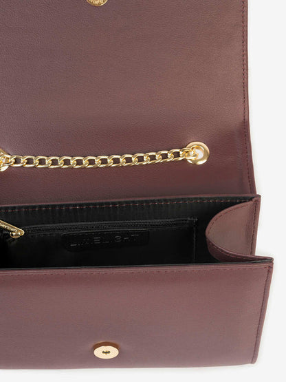 Maroon with Gold Chain Flap Clutch