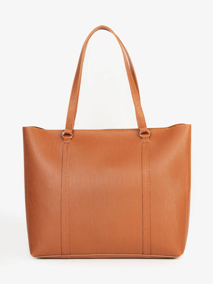 Textured Camel Brown Tote Handbag