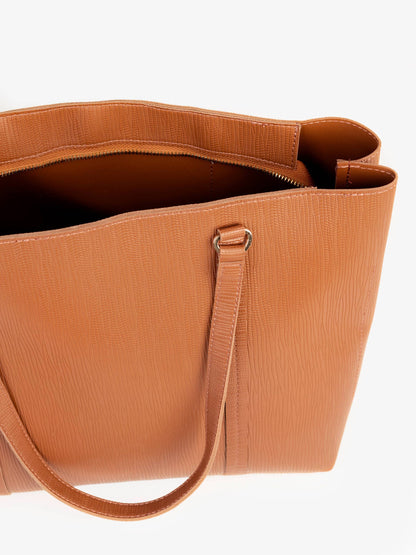Textured Camel Brown Tote Handbag